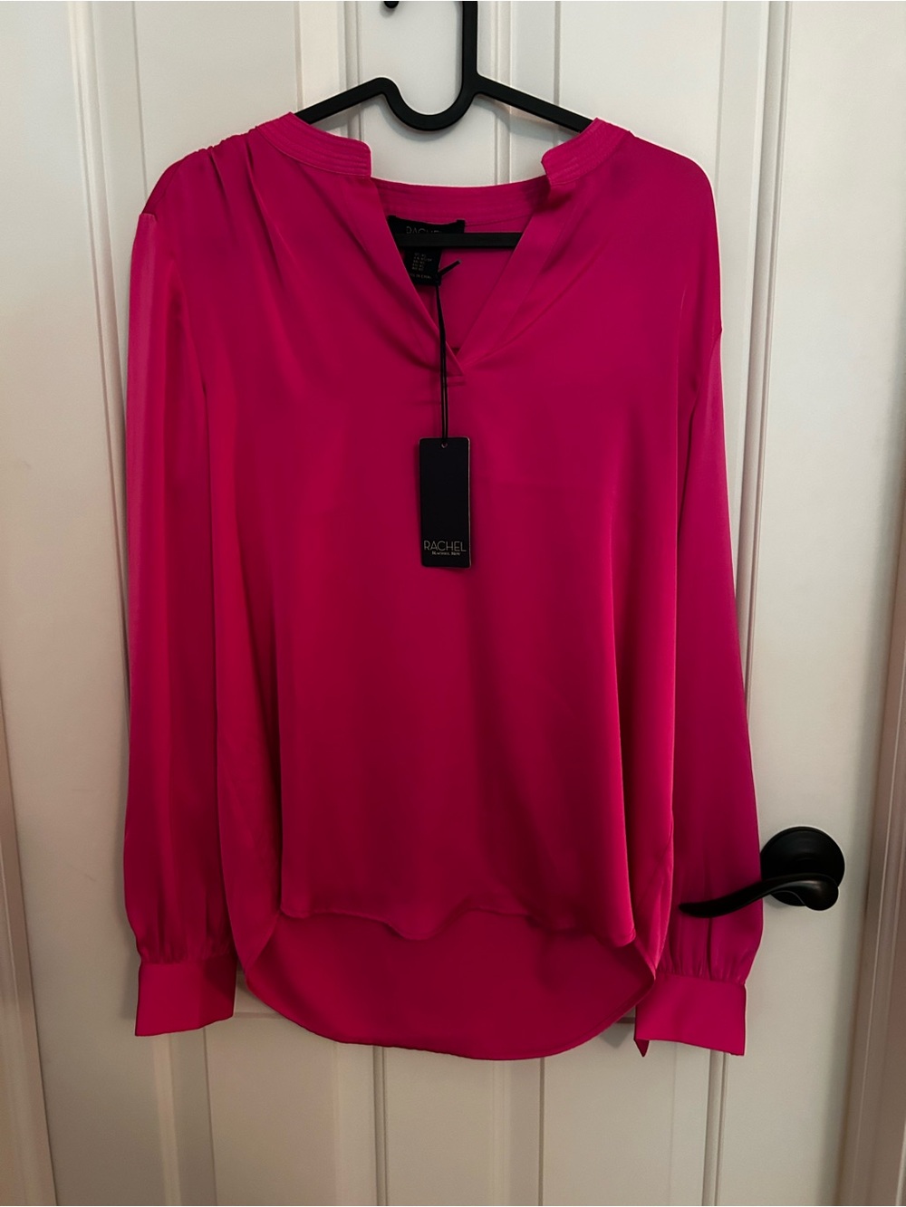 RACHEL Rachel Roy Fuchsia Split-Neck Long-Sleeve Blouse
